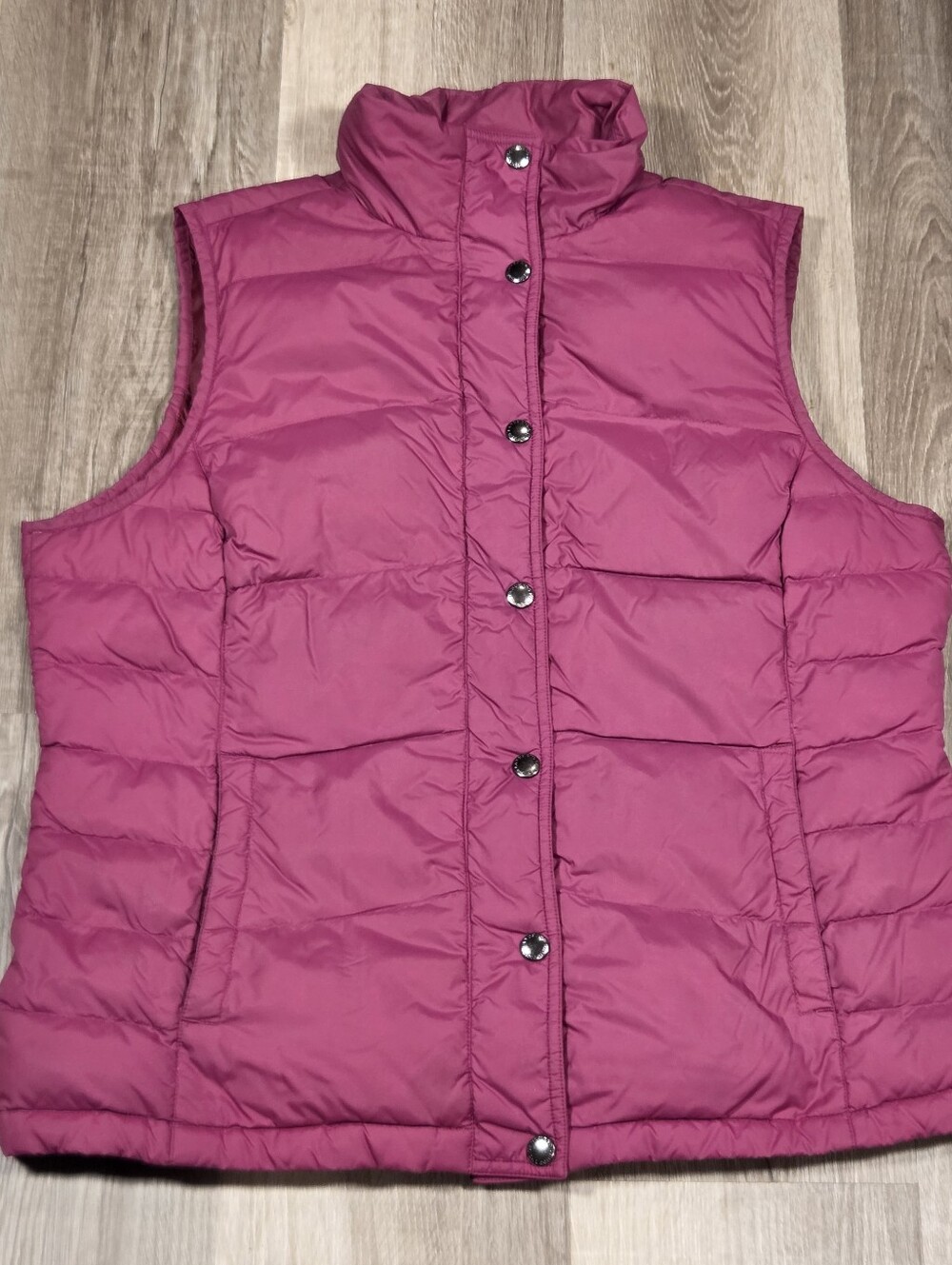Lands End Puffer Vest Down Feathers Pink Magenta Med Sleeveless Jacket Pockets